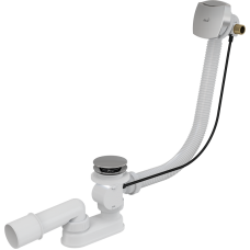 Сифон для ванны Alca Plast A565CRM1, с напуском воды через перелив для ванн с толстыми стенками пластик хромированный (длина 100 см)